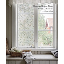Heroad Window Privacy Film Leaves Glass Windows Films Decorative Window Sticker Window Film Clings Self-Adhesive Decorative for Bedroom Bathroom 17.3 in x 118 in