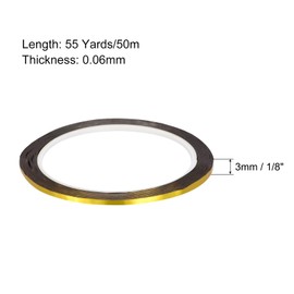 sourcing map Gold Tone Metalized Tape 1/8 Inch x 55 Yards Decor Tape for Detailing Accent Wall, Graphic Arts, Pack of 3