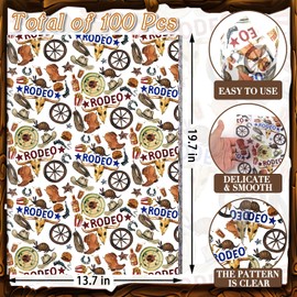 100 Sheets Western Cowboy Tissue Paper, 20 x 14in Watercolor Wild West Rodeo Gift Wrapping Paper Horse Hoofs Ox Bones Art Paper for Birthday Baby Shower Horse Racing Party Supplies