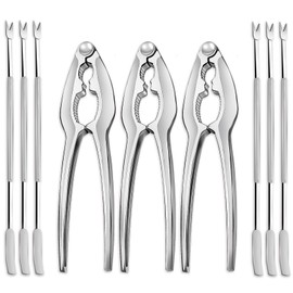 9 PCS Lobster Crackers and Picks Set, Stainless Steel Crab Leg Tools, including 3 Lobster Cracker and 6 Forks, Heavy Duty Shellfish Nut Cracker Set, Seafood Tools for King Crab Legs Shellfish Claw