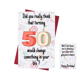Karto Funny 50th Birthday Card for Men Women - Large 5.5x8.5 inch 50 Years Old Birthday Cards for Him Her - Change