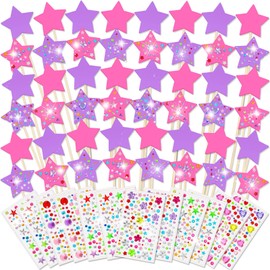 Juexica 48 Pcs Princess Fairy Wand Kit Includes 48 Make Your Own Princess Craft Unfinished Wooden Fairy Wand and 12 Gem Stickers for Girls DIY Magical Crafts