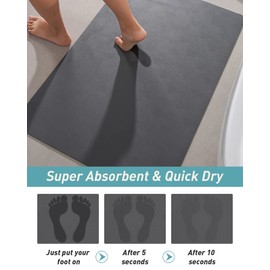 COCOER Bath Mat-Bathroom Mat Bathroom Rug Absorbent Stain Resistant-Non Slip Quick Dry Bath Mats for Bathroom-Bathmat Rubber Backed Bath Rug for Bathroom Dark Grey 16”x24”