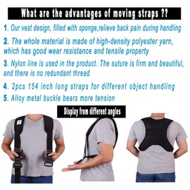 Furniture Moving Straps, Shoulder Lifting Straps for Furniture, Mattress, Piano, Refrigerator, Appliance Carrying Strap Heavy Weights 2 Person Black