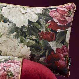 ROOM99 Blossom Shine, 30 x 50 cm, Decorative Cushion Cover, Throw Cushion Cover, Aesthetic, Modern, Bedroom, Living Room Decor, Flowers, Velvet, Dark Red, Pack of 1