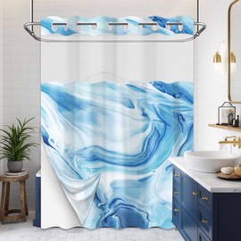 Marble Hookless Shower Curtain with Snap in Liner, 71x74 in, 2 in 1