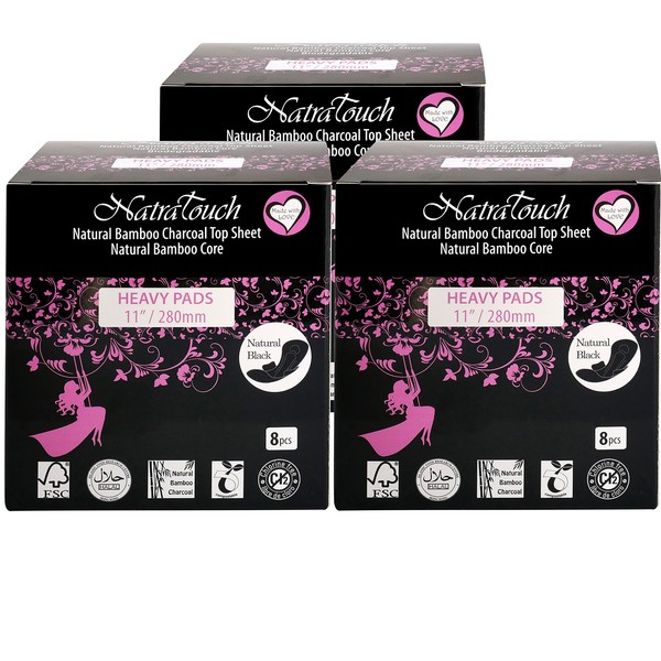 NATRATOUCH ~ COMPOSTABLE ~ Bamboo Charcoal Sanitary Pads Heavy Flow