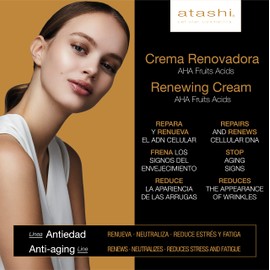 Atashi - Aha Fruit Acids Renewal Cream - Repairs & Renews Deep Wrinkles - Minimises Pores - With Glycolic Acid & Gardenia - 50ml