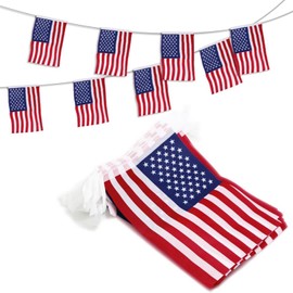 USA Flag Rectangle Garland, USA Flag Garland, USA Flag National Flag, Bunting USA Flags, American Banner, Flag USA Garland, for Party Decoration, 14 x 21 cm, Length 5 m, Pack of 20