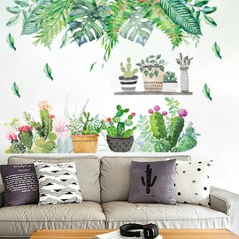 astylishome Wall Stickers Palm Leaf Decal Green Tropical Plant Leaves Walls Sticker Removable Peel and Stick Wallpaper for Living Room Bedroom Office Home Decor 1201