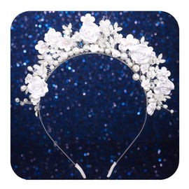 CAKURE Flower Wedding Headband Silver Bridal Hair Band Pearl Floral Headpiece Wedding Hair Accessories for Women