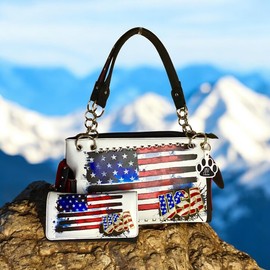 USA American Flag Purse and Wallet Set - Patriotic Stars and Stripes Country Handbag for Women (USA Flag Set)