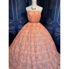 Unbranded Peach Sparkly Crochet Embroidery Cotton Lace . Scalloped Edges. Soft. BTY