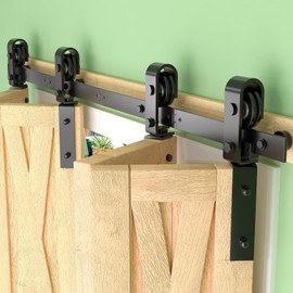 JZVXX 52" Bifold Barn Door Hardware Kit for 4 Doors - Black Plastic Spraying for Corrosion Resistance, Folding Push-Pull for Space Saving, Sturdy and Durable, Smooth and Quiet Sliding(fold-52-4)