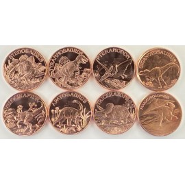 Copper Art Coins * Eight Piece Dinosaur Collector Set * Fine .999 Bullion Coins