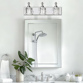Danshinro Modern Crystal Bathroom Vanity Lights, 3-Lights Bathroom Light Fixtures Over Mirror, 42pcs Crystal Sheet, Chrome Vanity Lights for Bathroom