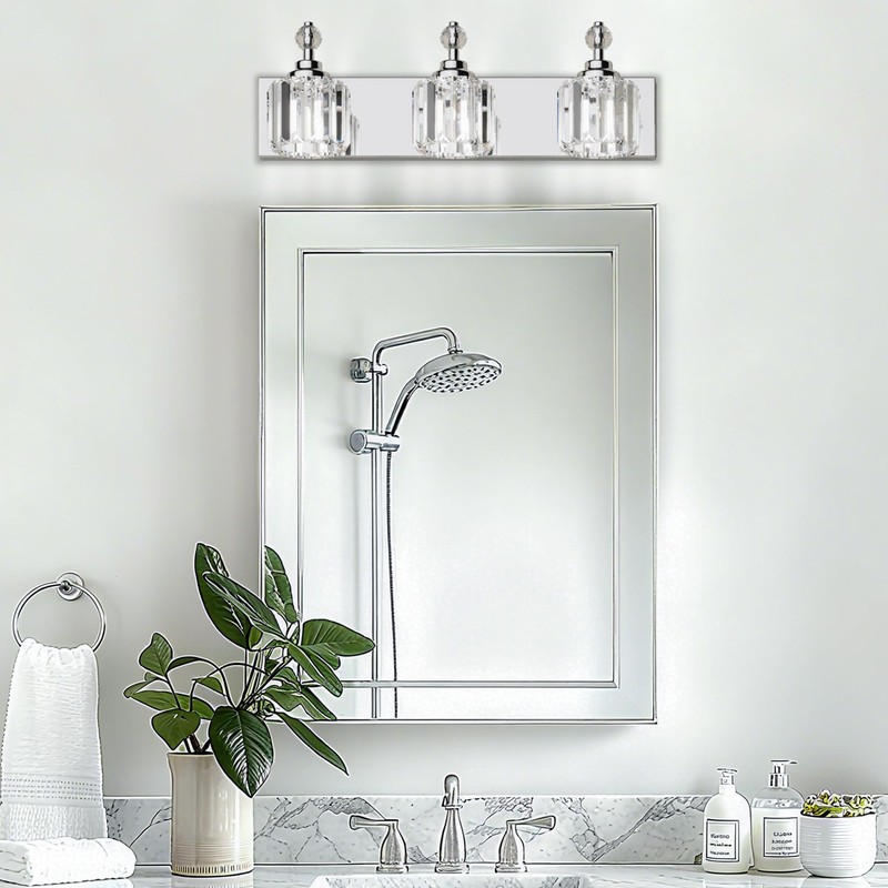 Danshinro Modern Crystal Bathroom Vanity Lights, 3-Lights Bathroom Light Fixtures