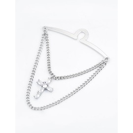 Men's Tie Chain Gold Silver Black Tie Clips Link Chain Cravat Collar Pins with Gift Box (Silver Crystal Cross)