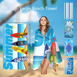 KONFEN Microfibre Beach Towel Large Microfibre Beach Towel 160 x 80 cm Sand-Free Quick Drying Towel Beach Bath Towel Lightweight for Swimming Yoga Sports Travel (Sea and Skateboard)