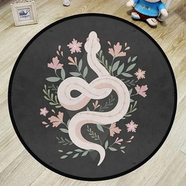 keepcute Round Flowers Area Rug - Snake Non-Slip Black Rugs Floor Mat Washable Soft Floor Carpet for Living Room Absorbent Round Yoga Mat 4 Feet Diameter