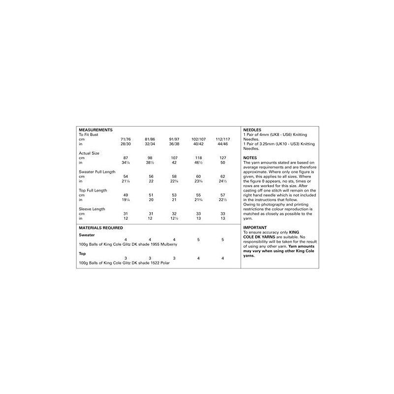 King Cole 4760 Knitting Pattern Womens Raglan Sweater and Top