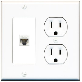RiteAV (2 Gang Decorative 15 Amp Round Power Outlet Cat5e Wall Plate White