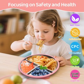 2 Pack Stainless Steel Baby Plates with Suction​ - 9” ​Toddler Plates with Non-Slip Silicone, ​BPA Free & Non-Toxic, Divided Stainless Steel Plates for 1-3 Years Kids, Microwave & Dishwasher Safe