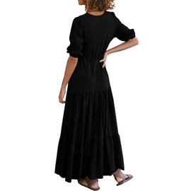 BTFBM Casual Spring Dresses Wedding Guest Dresses for Women Solid Color Maxi Dresses Boho Long Dresses(Solid Black,Medium)