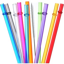 ALINK 10 Pieces 10.5 Inch Reusable Plastic Straws without BPA, Colourful Straws for 40/30/24 oz Glass and Cups, with Cleaning Brushes