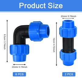HEKOBAG PP Screw Connection Compression Fitting 20 mm Clamp Connector PE Pipe Plastic PP Coupling Angle 90 Degree Pipe Connector PP Clamp Connector for PE Pipe for Indoor and Outdoor Installations