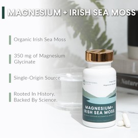 Nutritional Roots - Magnesium + Irish Sea Moss - 350mg Magnesium Glycinate & Organic Irish Sea Moss - Essential Minerals - Supports Heart & Bone Health - Dietary Supplement - 30 Servings - 60 Capsules