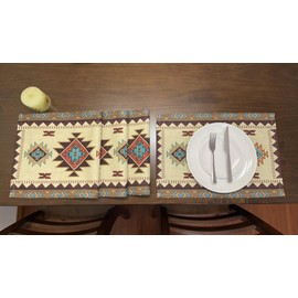 EZ.enjoy Set of 4 Placemats Southwest Geometric Rectangle 18 X 13 Inch Table Setting Decor for Garden Farmhouse Wedding Party Holiday Dinner Home Decoration Everyday Cotton Linen