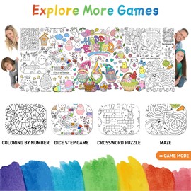 Easter Coloring Tablecloth & Crafts Kit for Kids - Jumbo 30x72 Inch Bunny Eggs Coloring Poster, Easter Games Activities, Party Decorations for Classroom Home Celebrations
