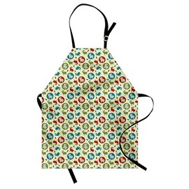 Ambesonne Christmas Apron, Holiday Themed Print with Pine Trees and Ornamental Silhouette Rams Image, Small Apron Bib with Adjustable Ties for Baking Painting, Small Size, Multicolor