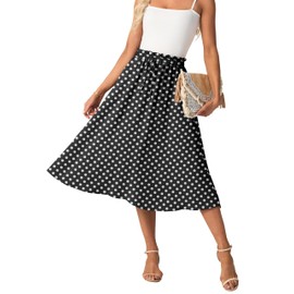 GRECERELLE Women's Summer Midi Long Midi Skirt A-line Flowy with Pockets Light and Airy, Pd White Black Flower, XXL