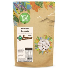 Wholefood Earth Blanched Peanuts 500 g | GMO Free | Natural | High Fibre | Source of Protein
