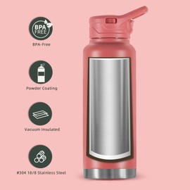 IDEUS Vacuum Insulated Water Bottle, 40 oz Stainless Steel Water Bottles with Straw and Spout Lid, Reusable Metal Water Bottle Leak Proof Gym Water Bottle, BPA-Free(Red)