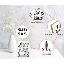 Inspirational Desk Decor Sign, Motivational Wooden Sign With Stand, I Can Do Hard Things Sign For Home Office Living Room Shelf Table, Cheer Up Gifts For Family Friend Coworker, B10