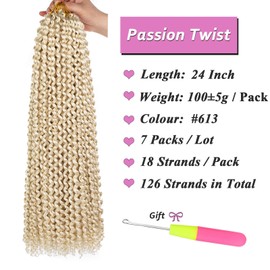Samtress 7 Packs Water Wave Passion Twist Crochet Braids 24 Inch Blonde Passion Twist Hair Long Pre Looped Bohemian Curly Hair for Butterfly Locs Crochet Braids Synthetic for Women (#613)