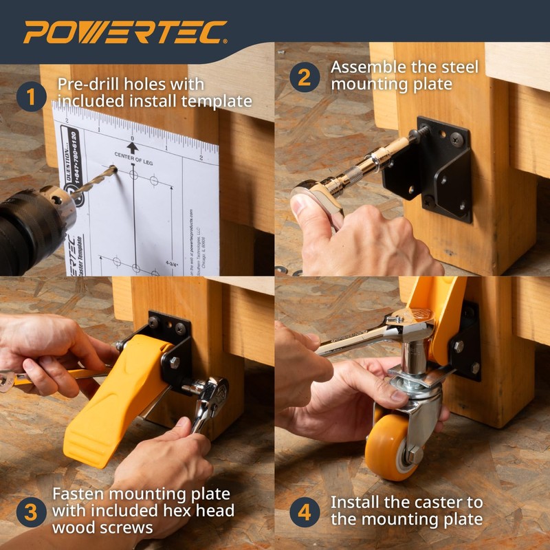 POWERTEC 2-1/2" Workbench Caster Kit – Set of 4 Retractable