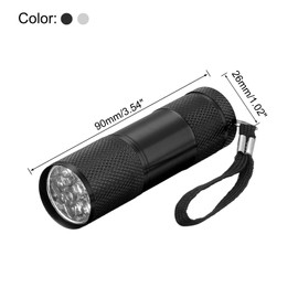 PATIKIL 9 LED Mini Flashlights, 2 Pcs Aluminum Pocket Flashlight Torch with Lanyard for Camping, Hiking, Outdoor Emergencies (Black, Silver Tone)