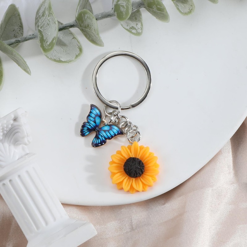 Blue Butterfly Key Chain, Bright Sunflower Key Chain Accessories, Cute