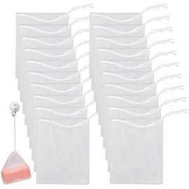 20 Pcs Exfoliating Mesh Soap Saver Pouch Bag Mesh Soap Bag Soap Handmade Soap Bubble Mesh Net Bags with Drawstring Mesh Foaming Net Soap Sack Bags for Bath Easy to Store Bathing Accessories（White）