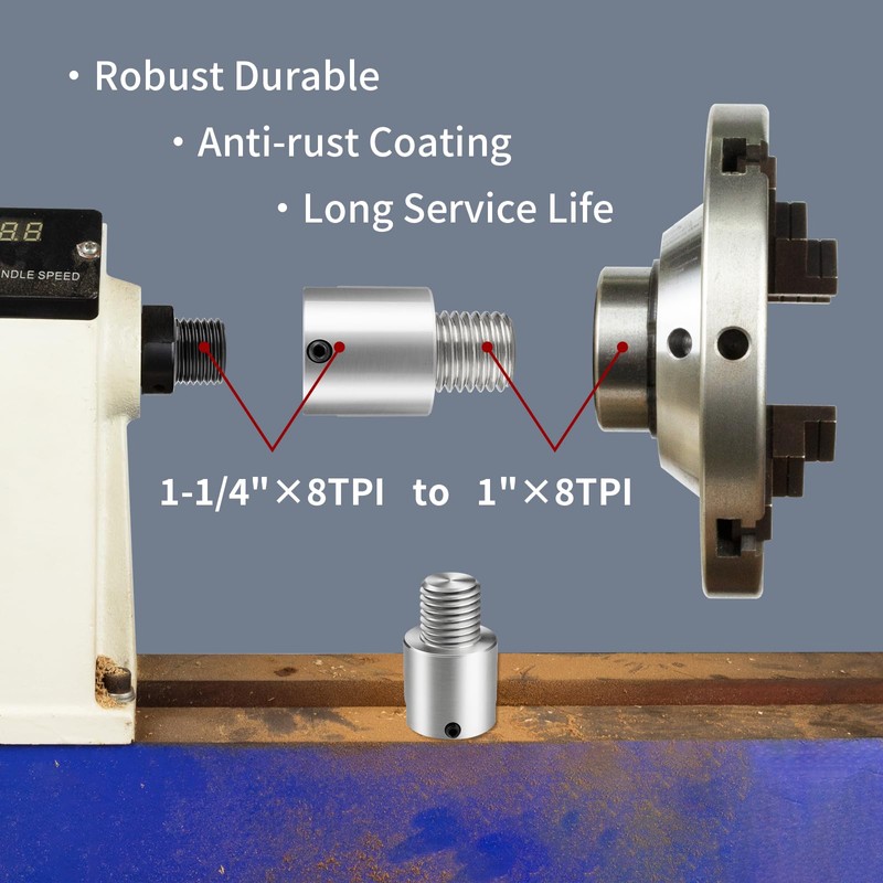 DEEFIINE Woodworking Lathe Headstock Spindle Adapter Convert 1-1/4''X8TPI to 1''X8TPI