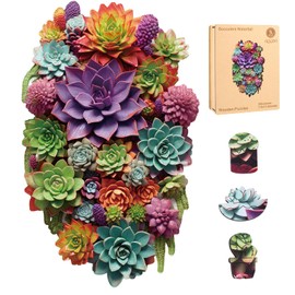 Delobil Puzzles for Adults with Puzzle Saver - Succulent Wooden Puzzle Unique Adult Jigsaw Puzzles Brain Teaser Family Game Gift 200 Pieces 12.6" X 7.8"