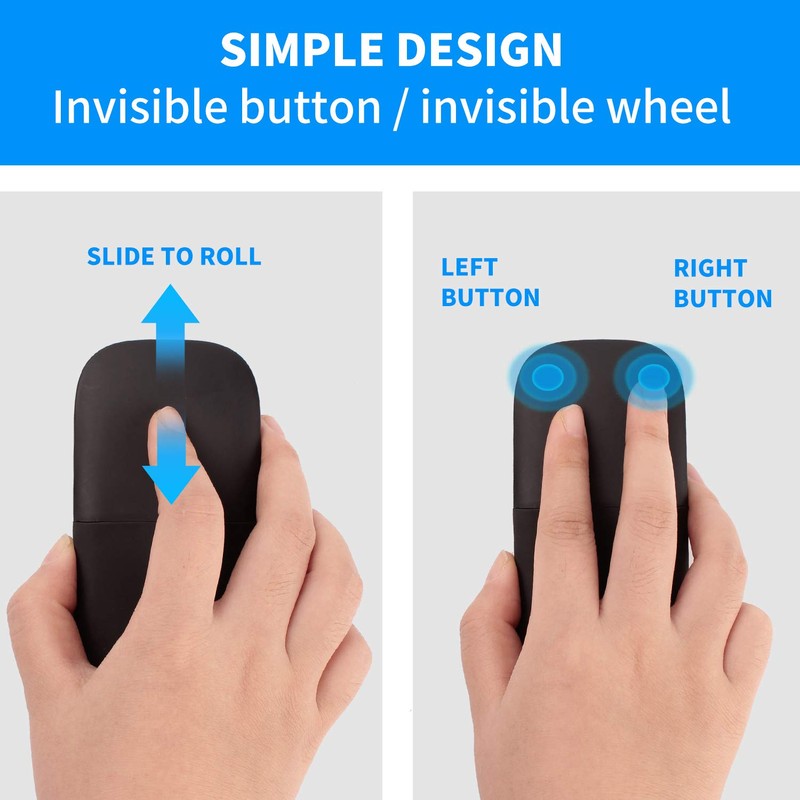 Foldable Mouse Bluetooth Folding Wireless Mice with Touch Panel-Black