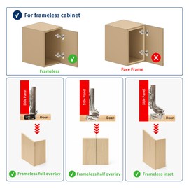 10 Pack Frameless Half Overlay Soft Close European Cabinet Hinges,4D Adjustment Speed Control,45~110° Open Angle,Clip On,Stainless Steel Concealed Hinges