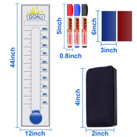 Fundraising Thermometer, 48"x12" Self-adhesive Chart Goal Tracker, With Removable Stickers And 3 Color Dry Erase Markers For School Fundraisers, Non-profit Events, Charity Drives, Community Projects
