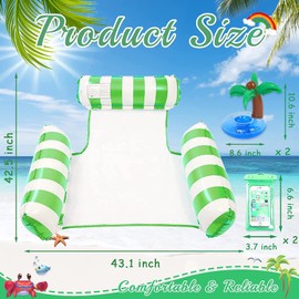 2 Pack Inflatable Pool Float Hammock for Adult Kids, 4-in-1 Water Hammock Lounges Multi Purpose Swimming Pool Float (Saddle, Lounge Chair, Hammock, Drifter)Pool Accessories for Water Fun(Green/Yellow)