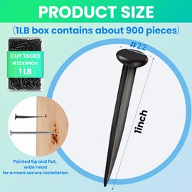 Therwen 1lb Upholstery Tacks Carpet Tacks Bulk Black Box of Hardware Cut Nails for Wood Stairs Runners Wood Shoe Hanging and Securing Charts Banners Calendars(#22 x 1inch)
